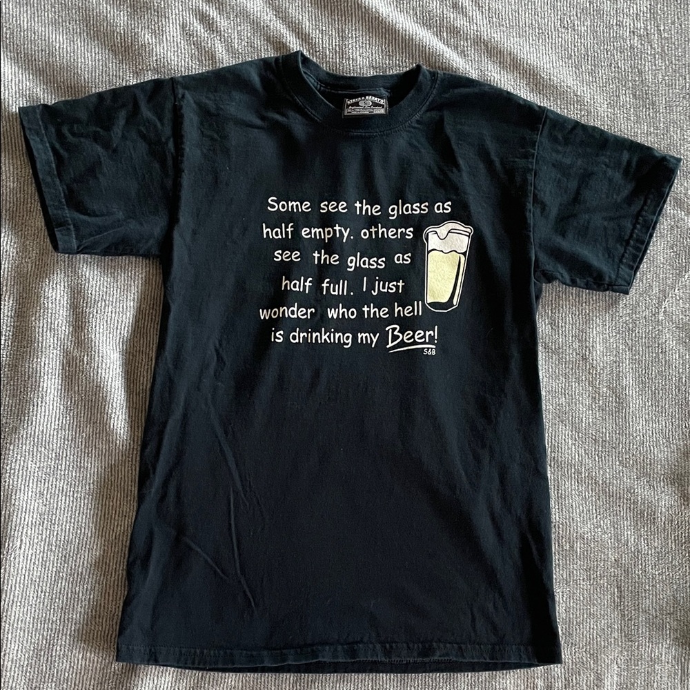 Steve & Barry’s Black Graphic T-Shirt with Beer Quote
